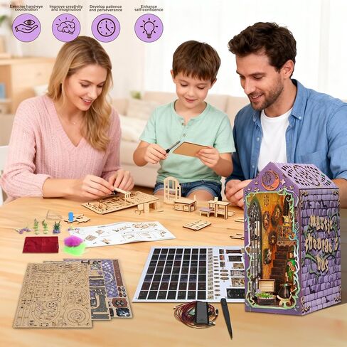 Book Nook Kits for Adults - Magic Wizard House DIY 3D Puzzle | Booknooks Bookshelf Decor Kit | Unique Gifts for Adults with LED (Purple) in Saudi Arabia