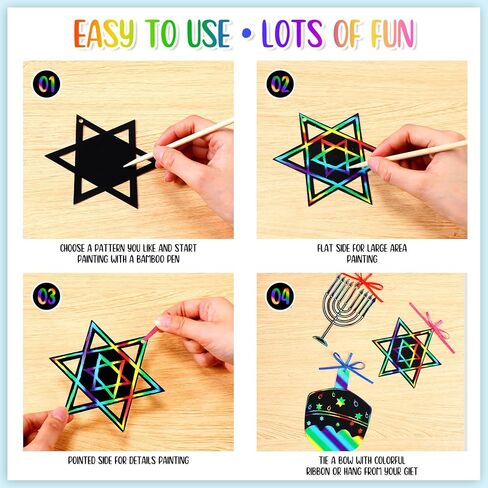 100 قطعة من ورق هانوكا للخدش، مجموعة بطاقات خدش Dreidel DIY مجموعة فنية للتعليق من Dreidel، ورقة ألوان قوس قزح للرجال والنساء، هدايا عيد الفصح، هدايا حفلات الشانوكا in Saudi Arabia