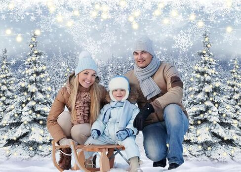 Winter Forest Photography Backdrop Glitter Snowy Pine Tree Scene Background Christmas Xmas Holiday Happy New Year Holiday Party Decoration Banner (7X5FT(82x59inch)) in Kuwait