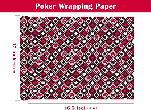 لفة ورق تغليف كازينو WRAPAHOLIC - لفة صغيرة - 17 بوصة × 16.5 قدم - ورق تغليف أوراق اللعب باللونين الأسود والأحمر لليالي الكازينو المحظوظة، وحفلة البوكر، ومحبي ألعاب الورق، وعيد الميلاد in Saudi Arabia