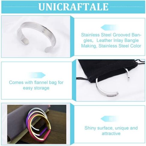 UNICRAFTALE 1pc Stainless Steel Hair Tie Bracelet Grooved Cuff Bangles Blank Bracelet for Inlay 50-60mm Adjustable Empty Open Bangles for Gemstone Leather Inlay Bangle Making in Saudi Arabia