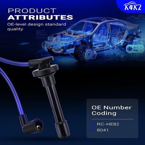 RC-HE82 مجموعة أسلاك توصيل شرارة المحرك عالية الأداء منخفضة المقاومة لـ 94-01 Acura Integra GS LS RS / 97-98 Honda CRV استبدال # RC-HE82، 8041 (مجموعة من 4) in Saudi Arabia