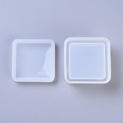 2Sets Storage Box Silicone Molds, White Square Design Candle Molds for Making Candles, Handmade Resin Art Decorations, Aromatherapy, Home Sculpture Decoration, 74x74x12mm, 80x80x37mm in Saudi Arabia