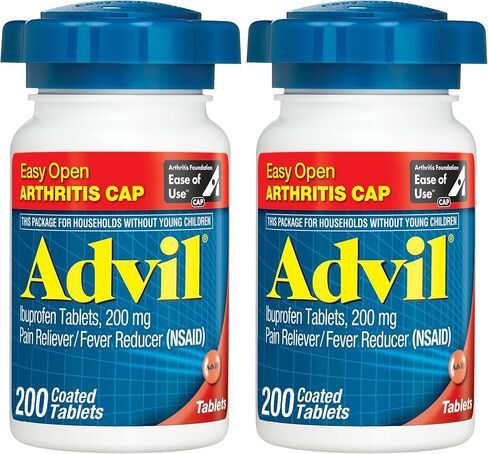 Advil Pain Reliever and Fever Reducer, Pain Relief Medicine with Ibuprofen 200mg for Joint Pain, Muscle Ache and Minor Arthritis Pain Relief - 200 Coated Tablets with Easy Open Arthritis Cap in Kuwait
