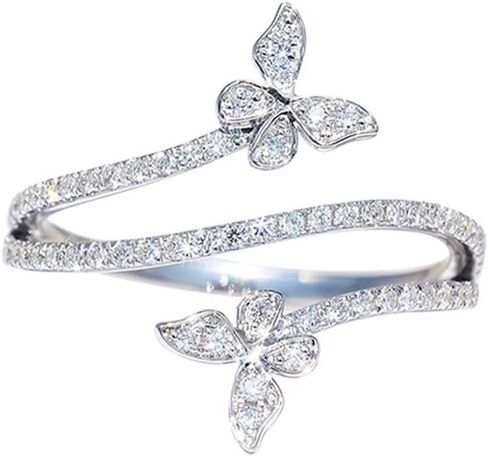 925 Sterling Silver Shiny Full Diamond Ring 18K Gold Cocktail Rings Butterfly Cubic Zirconia Promise Rings CZ Diamond Multi Row Ring Eternity Engagement Wedding Band Ring for Women Z.18 (US Code 7) in Saudi Arabia