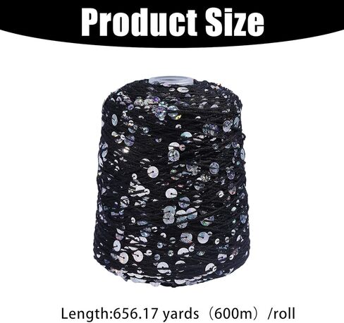 FREEBLOSS 656 Yards Shimmering Sequin 100% Cotton Yarn Black Sequin Sparkling Thread Yarn for Crocheting, Knitting,Weaving 200g in Saudi Arabia