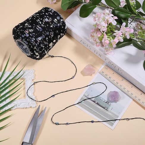 FREEBLOSS 656 Yards Shimmering Sequin 100% Cotton Yarn Black Sequin Sparkling Thread Yarn for Crocheting, Knitting,Weaving 200g in Saudi Arabia