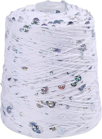 FREEBLOSS 656 Yards Shimmering Sequin 100% Cotton Yarn Black Sequin Sparkling Thread Yarn for Crocheting, Knitting,Weaving 200g in Saudi Arabia
