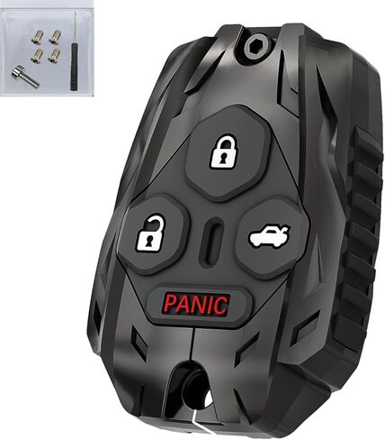 لا يتطلب القطع - حافظة غطاء مفتاح Fob مطورة لسيارة Honda Accord 2003-2012 / Civic EX 2006-2013 / Pilot 2009-2015 / CR-V 2005-2006 غطاء مفتاح ثقيل من سبائك الزنك (4 أزرار - أسود) in Kuwait