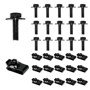 60 قطعة من مجموعات براغي جسم السيارة - مسامير رأس سداسية M6-1.0 (30 مجموعة) مع صواميل على شكل حرف U مقذوفة ومشابك مناسبة لبطانات الرفارف والدروع السفلية والأغطية والمحركات والمصدات ومتعددة الأغراض in Kuwait