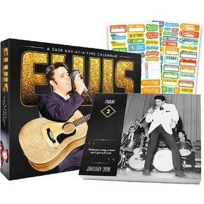 Elvis Presley 2026 Calendar, Box Edition Bundle - Deluxe 2026 Daily Elvis Day to Day Box Calendar with Over 100 Reminder Stickers (Classic Rock & Roll Gifts, Office Supplies) in Saudi Arabia