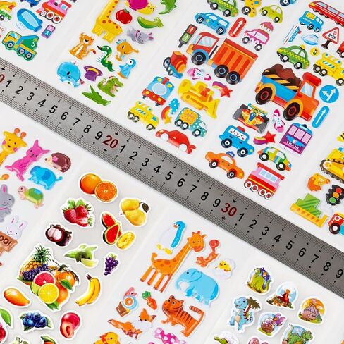 12 Sheets (250pcs+) 3D Puffy Variety Stickers with Featuring Animals, Numbers, Fruits, Fish, Dinosaurs, Cars & More for Classroom Reward, Craft Scrapbooking, Party Gift in Saudi Arabia