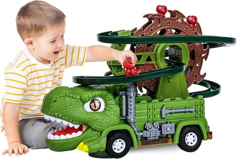Dinosaur Toys for Kids,2 in 1 Dinosaur Truck Set wiht Nonstop Sliding Baby Dinos On Tracks,Auto Avoids Obstacles Toddlers Crawling Toys,Birthday Gifts with Music Lights for 3 4 5 Year Old Boys in Saudi Arabia