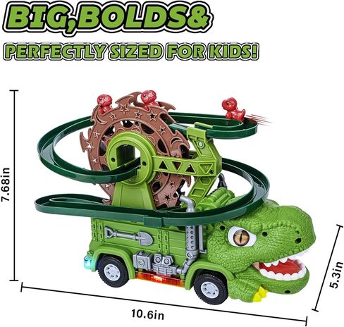 Dinosaur Toys for Kids,2 in 1 Dinosaur Truck Set wiht Nonstop Sliding Baby Dinos On Tracks,Auto Avoids Obstacles Toddlers Crawling Toys,Birthday Gifts with Music Lights for 3 4 5 Year Old Boys in Saudi Arabia