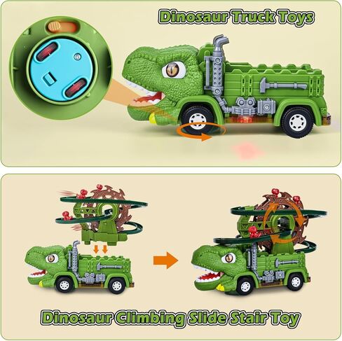 Dinosaur Toys for Kids,2 in 1 Dinosaur Truck Set wiht Nonstop Sliding Baby Dinos On Tracks,Auto Avoids Obstacles Toddlers Crawling Toys,Birthday Gifts with Music Lights for 3 4 5 Year Old Boys in Saudi Arabia