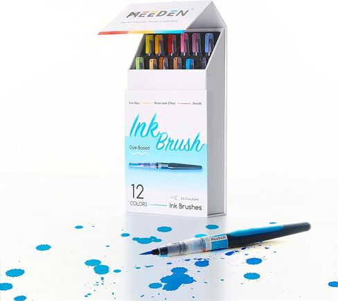 MEEDEN Liquid Watercolor Ink Brushes: 24 Colors Dye-based Water Color Ink in Brush Pens Set - Creative Coloring Gift for Artists Pros Detail Painting Christmas New Year in Saudi Arabia