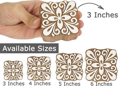 IBA Indianbeautifulart Textile Printing Block Asian Floral Motif Hand Carved Wooden Stamp Wood Block Printing Textile Stamps for Fabric/Pottery Blocks,3 Inch in Saudi Arabia
