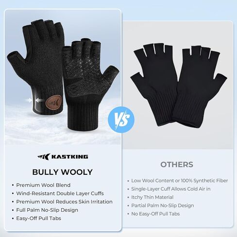 KastKing Bully Wooly Fingerless Wool Fishing Gloves, Cold Weather Warm Glove for Ice Fishing, Winter Gloves for Women & Men in Kuwait