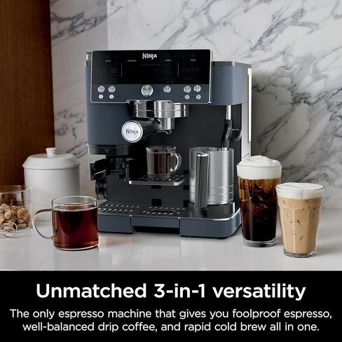 Ninja Espresso Machine, Luxe Café Premier Series, Drip Coffee Maker and Rapid Cold Brew, Integrated Grinder, Assisted Tamper, Hands-Free Frother, for Cappuccinos and Lattes, Dairy or Non-Dairy, ES601 in Kuwait