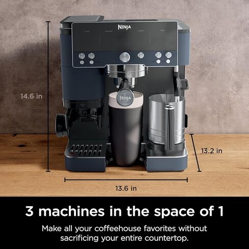 Ninja Espresso Machine, Luxe Café Premier Series, Drip Coffee Maker and Rapid Cold Brew, Integrated Grinder, Assisted Tamper, Hands-Free Frother, for Cappuccinos and Lattes, Dairy or Non-Dairy, ES601 in Kuwait