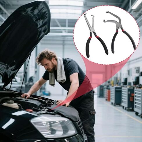 2Pcs Electrical Disconnect Pliers 37960, 8in Electrical Connector Pliers for Push Tab Style Plugs, Anti-Slip Fuel Line Clip Pliers Automotive Tools (1 x Straight + 1x 60 Degree) in Saudi Arabia