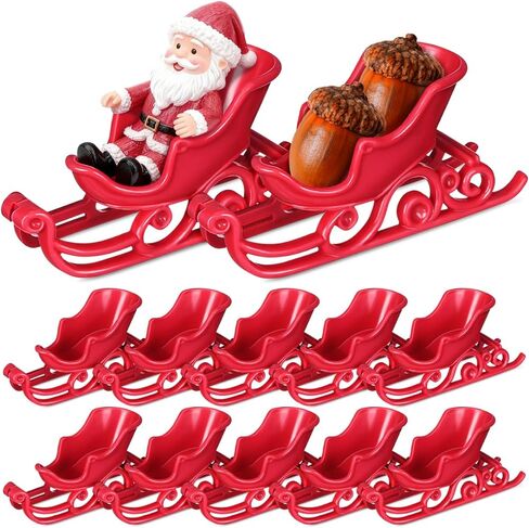 Garneck 12pcs Mini Christmas Sleigh Plastic Red Christmas Miniature Santa Sleigh Ornament for Xmas Holiday Tabletop Dollhouse Decor in Saudi Arabia