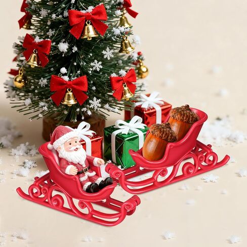 Garneck 12pcs Mini Christmas Sleigh Plastic Red Christmas Miniature Santa Sleigh Ornament for Xmas Holiday Tabletop Dollhouse Decor in Saudi Arabia