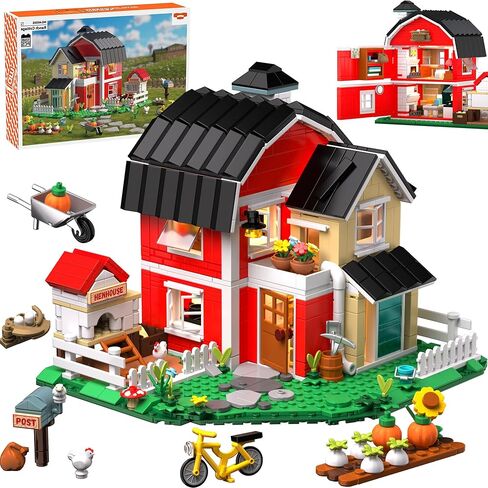 Farmhouse Building Sets, Ranch Cottage Toy Buildings Blocks for Adults, LED Lights Model Building Kits Birthday Office Home Decor for Boys Girls Teens 14+, 1268PCS in Saudi Arabia