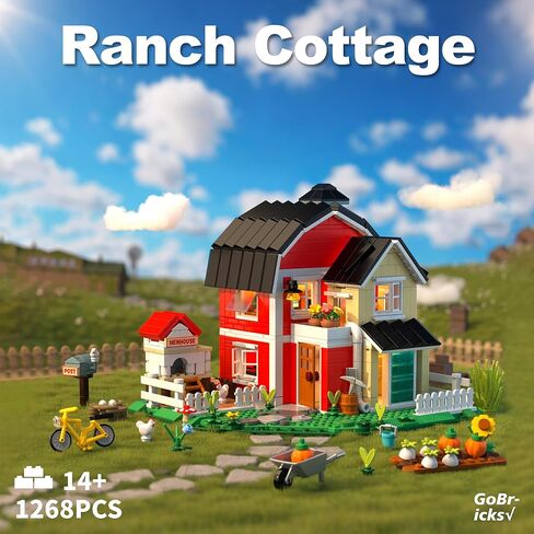 Farmhouse Building Sets, Ranch Cottage Toy Buildings Blocks for Adults, LED Lights Model Building Kits Birthday Office Home Decor for Boys Girls Teens 14+, 1268PCS in Saudi Arabia