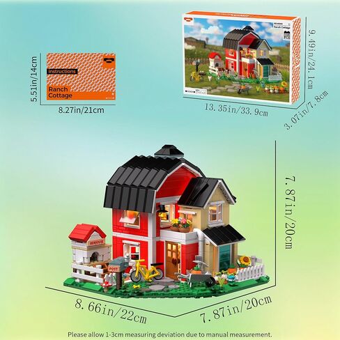 Farmhouse Building Sets, Ranch Cottage Toy Buildings Blocks for Adults, LED Lights Model Building Kits Birthday Office Home Decor for Boys Girls Teens 14+, 1268PCS in Saudi Arabia
