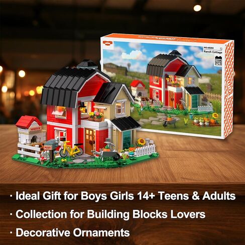 Farmhouse Building Sets, Ranch Cottage Toy Buildings Blocks for Adults, LED Lights Model Building Kits Birthday Office Home Decor for Boys Girls Teens 14+, 1268PCS in Saudi Arabia