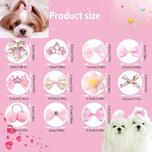 22pc Pink Bow with Rubber Bands Bulk Handmade Dog Hair Grooming Bows Butterfly Flower Ball Bows Hair Top Knot for Yorkshire Terrier Dog Teddy Poodle Dog Hair Accessories in Saudi Arabia