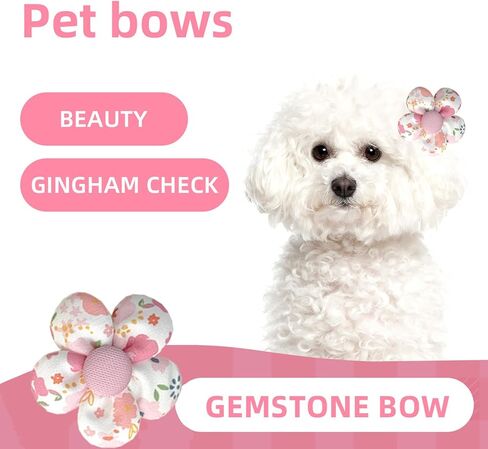 22pc Pink Bow with Rubber Bands Bulk Handmade Dog Hair Grooming Bows Butterfly Flower Ball Bows Hair Top Knot for Yorkshire Terrier Dog Teddy Poodle Dog Hair Accessories in Saudi Arabia
