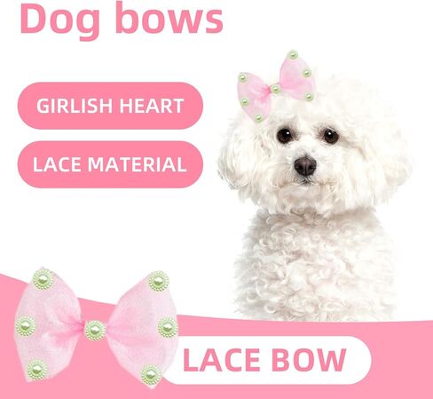 22pc Pink Bow with Rubber Bands Bulk Handmade Dog Hair Grooming Bows Butterfly Flower Ball Bows Hair Top Knot for Yorkshire Terrier Dog Teddy Poodle Dog Hair Accessories in Saudi Arabia