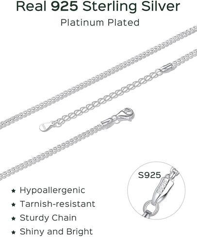 ChicSilver 925 Sterling Silver Necklace Chains Box Chain Necklace for Women Thin 1.3/1.8mm Silver Chain for Necklace - 16/18/20/22/24 Inch (with Gift Box) in Saudi Arabia