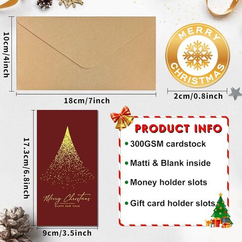 Mczan Christmas Money Cards 24PCS - Foil Merry Christmas Money Gift Cards Holder with Envelopes for Women Men, Funny Xmas Holiday Gifting Cash Ideas in Saudi Arabia