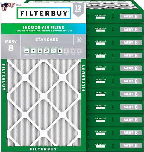 Filterbuy 20x25x2 Air Filter MERV 8 Dust Defense (12-Pack), Pleated HVAC AC Furnace Air Filters Replacement (Actual Size: 19.50 x 24.50 x 1.75 Inches) in Kuwait