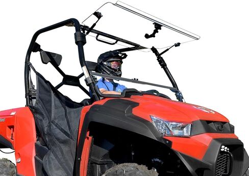 SuperATV Scratch Resistant Flip Up Windshield for 2015-2018 Kymco UXV 450i, Can be Closed, Vented, or Fully Open, Made of 1/4" Polycarbonate 250x Stronger than Glass, Hard Coated, USA Made in Saudi Arabia
