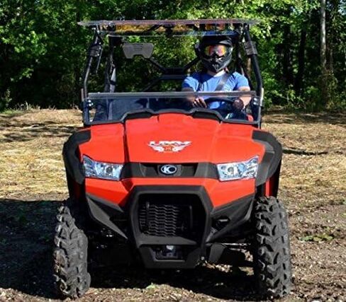 SuperATV Scratch Resistant Flip Up Windshield for 2015-2018 Kymco UXV 450i, Can be Closed, Vented, or Fully Open, Made of 1/4" Polycarbonate 250x Stronger than Glass, Hard Coated, USA Made in Saudi Arabia