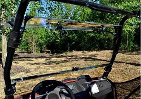 SuperATV Scratch Resistant Flip Up Windshield for 2015-2018 Kymco UXV 450i, Can be Closed, Vented, or Fully Open, Made of 1/4" Polycarbonate 250x Stronger than Glass, Hard Coated, USA Made in Saudi Arabia