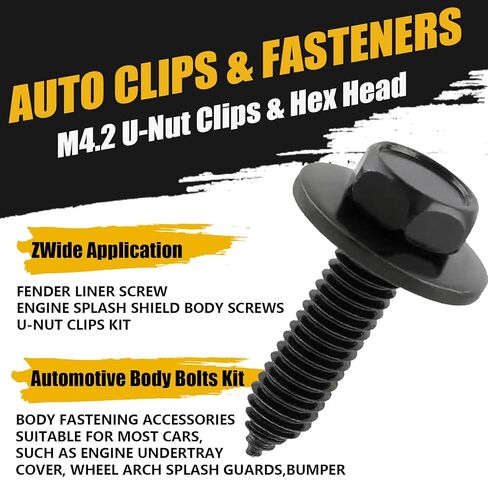 50PCS 1/4 Body Fasteners Universal Fender Liner Screw U Nut Kit & U-Nut Clips, Hex Head Automotive Body Fender Bolts Kit Replacement for Most Cars Engine Cover and Bumper Fender Liner (50) in Saudi Arabia