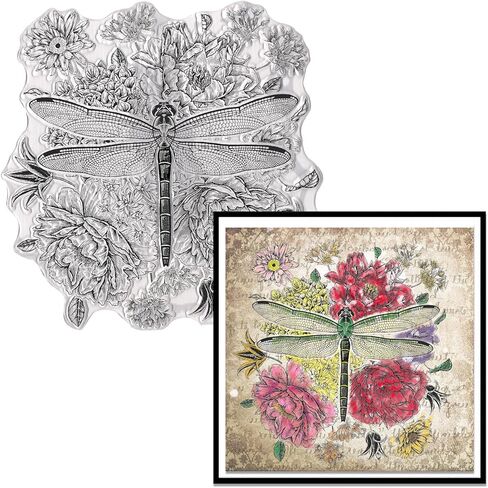 Dragonfly Background Clear Stamps for Card Making and Photo Album Decorations, Spring Flower Background Transparent Silicone Rubber Seal Stamps for Crafts Journal DIY Scrapbooking in Saudi Arabia