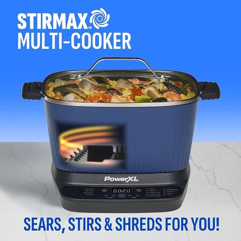 جهاز طهي متعدد رقمي من STIRMAX DELUXE بسعة 7.5 لتر مع مجداف تلقائي للتحريك والتمزيق، 9 في 1 إعدادات مسبقة قابلة للبرمجة لقلي الطعام وحرقه وبنيه قبل الغليان - الملحقات والمقلاة وكتاب الطبخ in Kuwait
