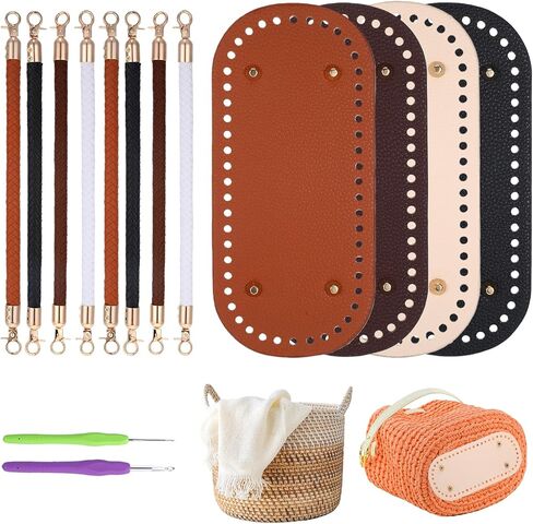 4 قطع من قيعان المحفظة لحقائب الكروشيه، لوازم صنع المحفظة مع 8 مقابض مضفرة، 2 خطافات كروشيه، 4 ألوان من جلد البولي يوريثان قواعد حقيبة من أجل صناعة الحياكة اليدوية وحقيبة اليد وصنع حقيبة الكتف in Kuwait