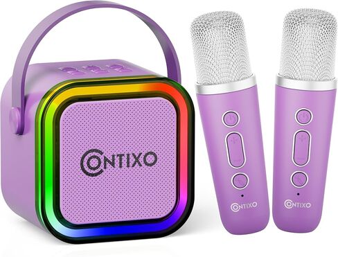 Contixo KS1A Kids Mini Karaoke Machine with LED Lights, 7–10H Playback, Dual Wireless Mics, Magic Voice Effects, Bluetooth Speaker for Children, Portable Singing Toy Gift for Boys & Girls, Green in Saudi Arabia