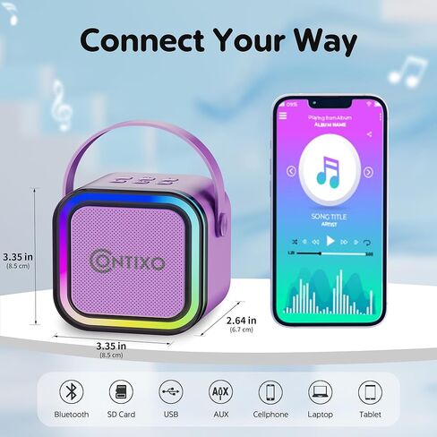 Contixo KS1A Kids Mini Karaoke Machine with LED Lights, 7–10H Playback, Dual Wireless Mics, Magic Voice Effects, Bluetooth Speaker for Children, Portable Singing Toy Gift for Boys & Girls, Green in Saudi Arabia