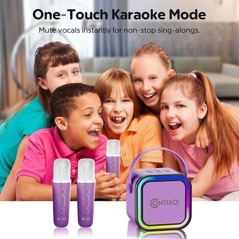 Contixo KS1A Kids Mini Karaoke Machine with LED Lights, 7–10H Playback, Dual Wireless Mics, Magic Voice Effects, Bluetooth Speaker for Children, Portable Singing Toy Gift for Boys & Girls, Green in Saudi Arabia