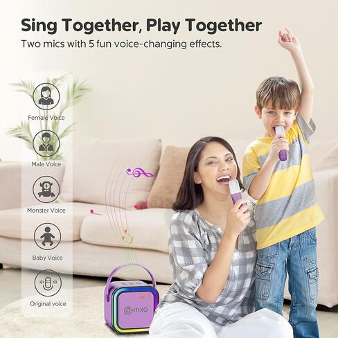 Contixo KS1A Kids Mini Karaoke Machine with LED Lights, 7–10H Playback, Dual Wireless Mics, Magic Voice Effects, Bluetooth Speaker for Children, Portable Singing Toy Gift for Boys & Girls, Green in Saudi Arabia