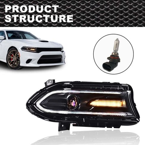 ANDPLAY Front Headlight Headlamp Assembly Right side Compatible with Dodge Charger 2015-2021 Halogen CH2503270, CH2502270, CH2502271,CH2503271 Clear Lens Black Housing Amber Reflector in Saudi Arabia