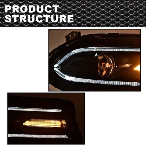 ANDPLAY Front Headlight Headlamp Assembly Right side Compatible with Dodge Charger 2015-2021 Halogen CH2503270, CH2502270, CH2502271,CH2503271 Clear Lens Black Housing Amber Reflector in Saudi Arabia